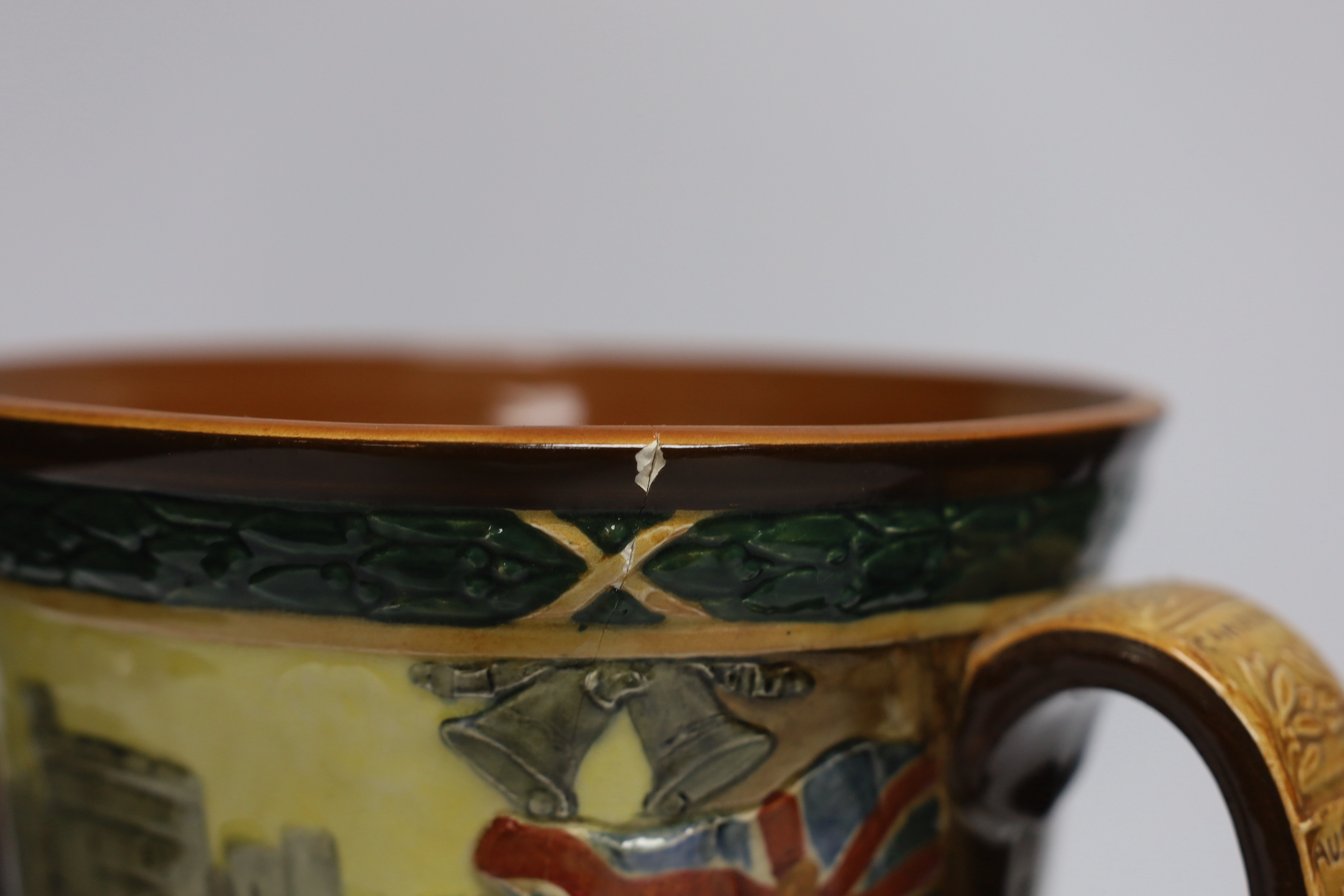 A Royal Doulton Edward VIII coronation loving cup, 26cm (a.f.)